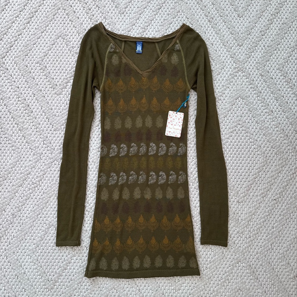 NWT Free People Olive Long Sleeve Patterned Top Dress XS